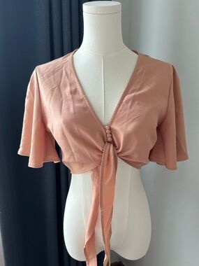 Favlux Tie-Front Flutter Sleeve Top - Dusty Rose Size Medium Coquette Femenine